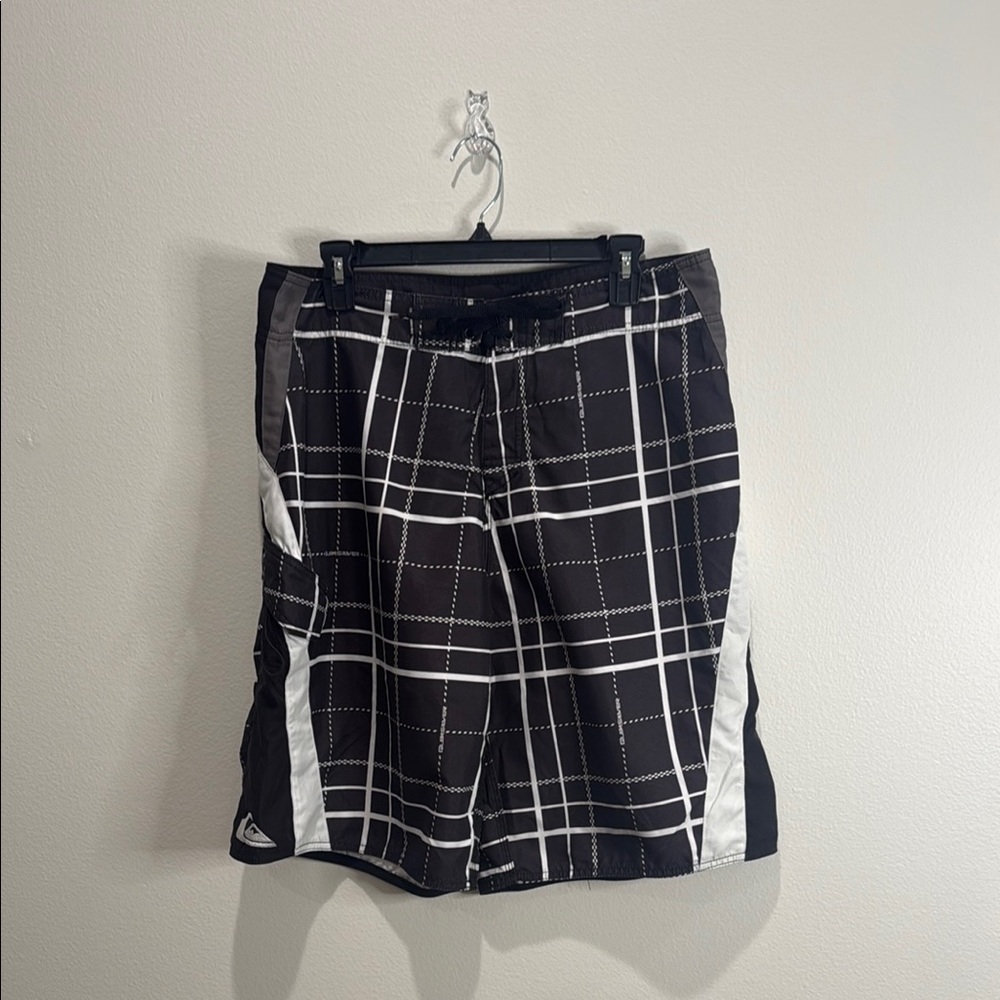 Quiksilver Black and White Plaid Board Shorts